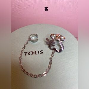 Tous silver earring with ear clip and chain